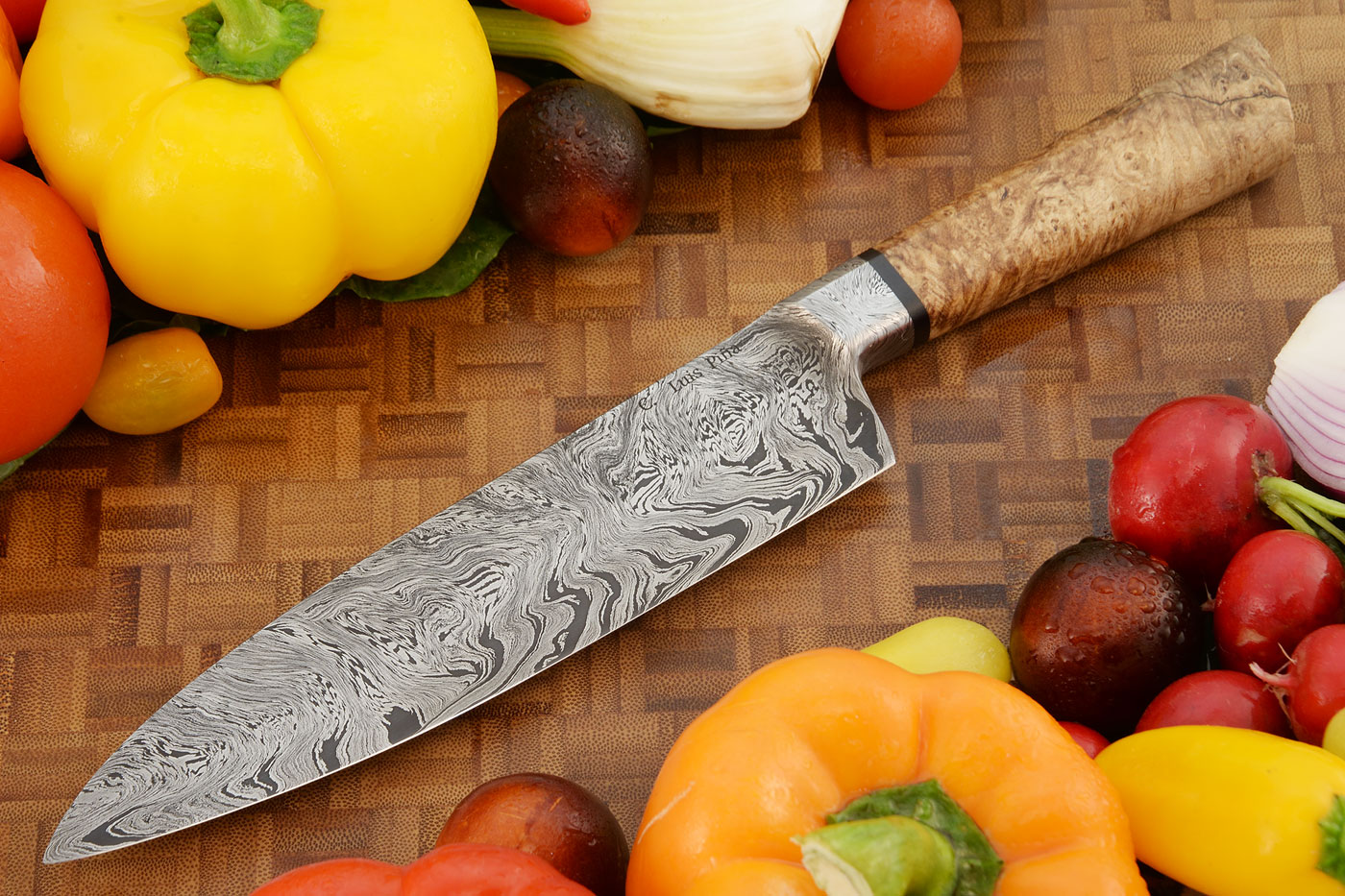 Integral Mosaic Damascus Chef's Knife (7-1/2 in.) with Spalted Maple