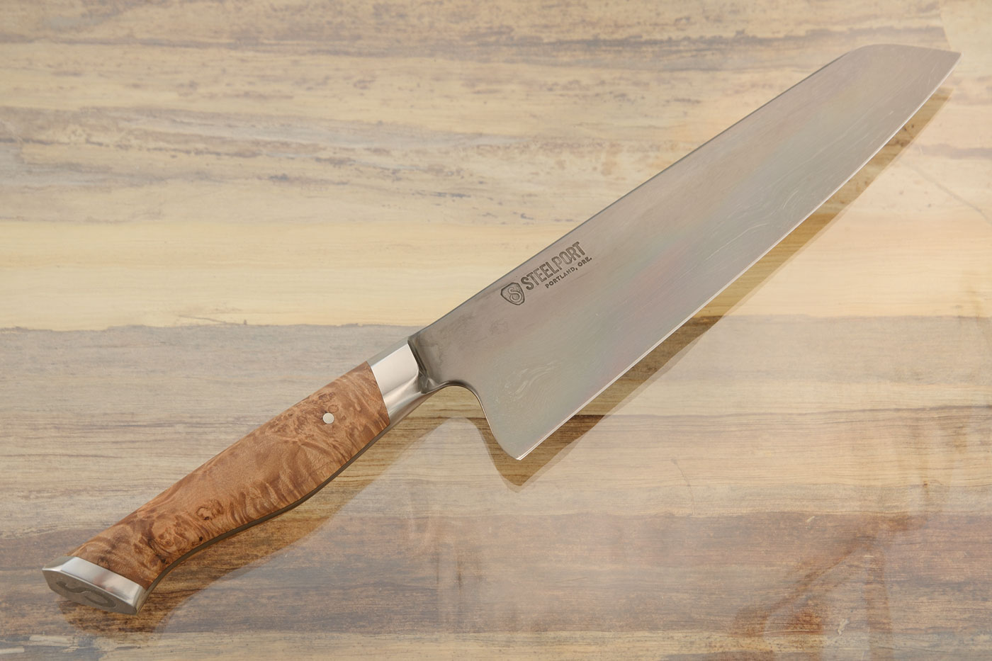 Forged Chef's Knife with Bigleaf Maple Burl (8