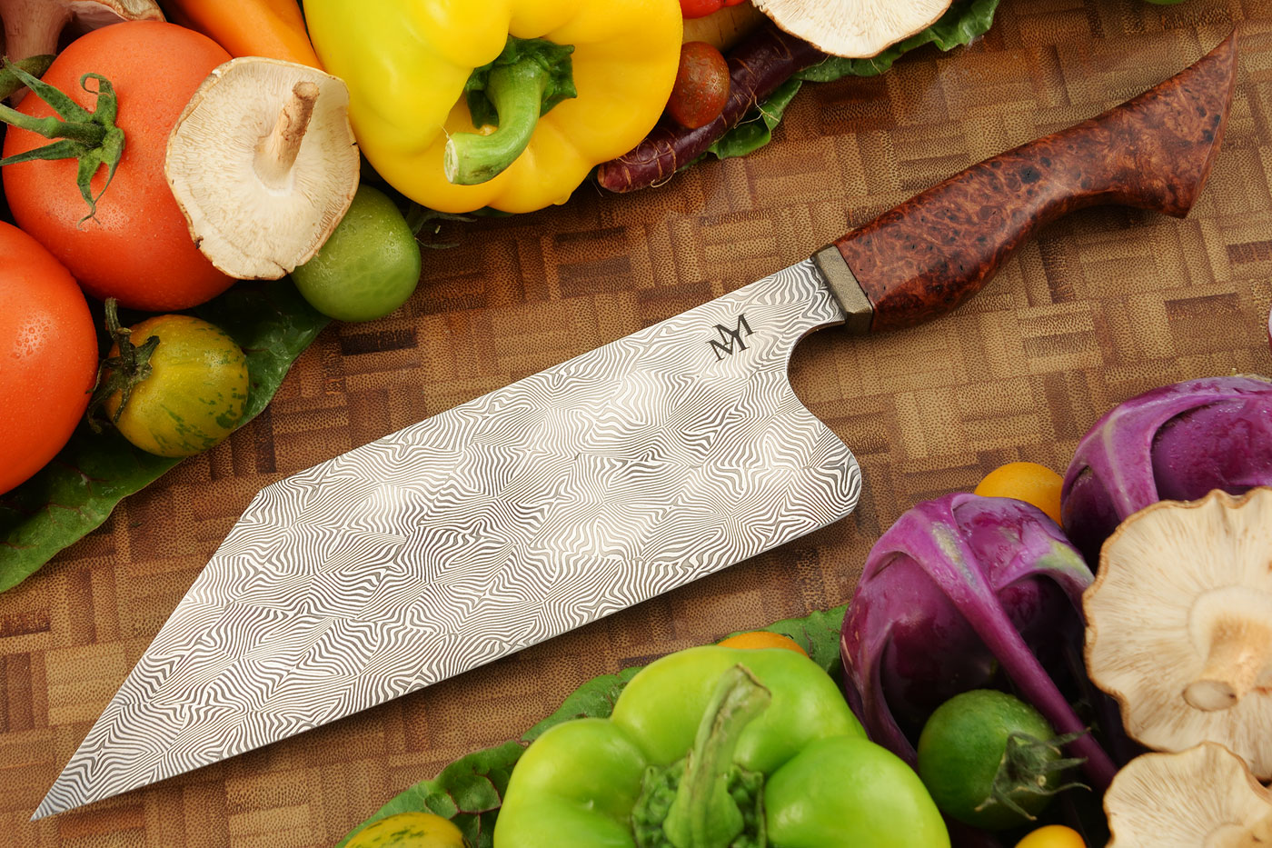 Mosaic Damascus K-Tip Chef's Knife (9 in.) with Amboyna Burl