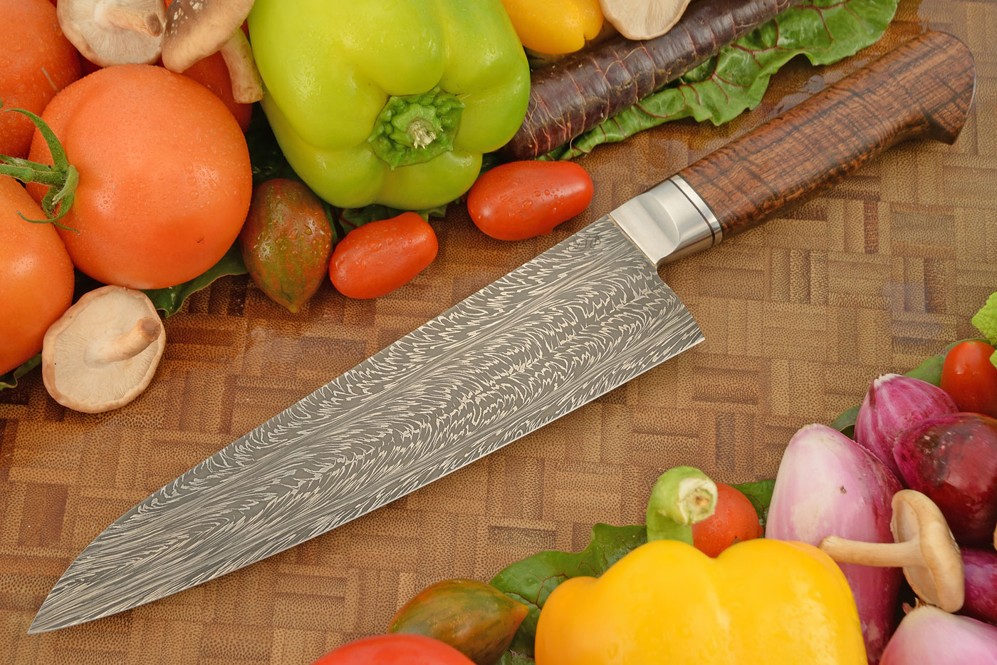 River of Fire Damascus Chef's Knife (8 in.) with Curly Koa