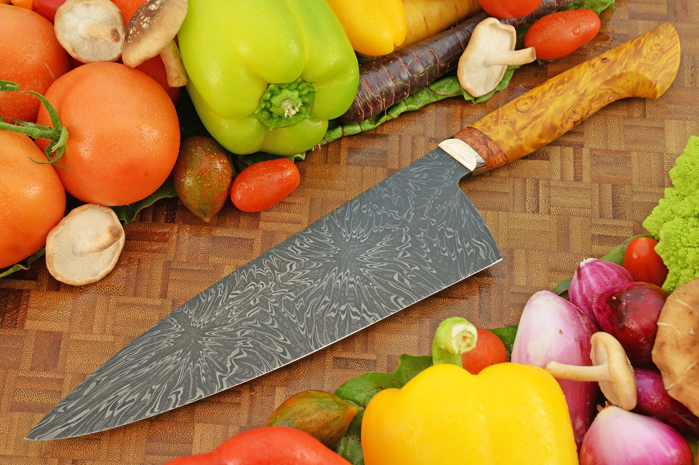 Explosion Damascus Chef's Knife (8-1/2 in.) with Amboyna Burl