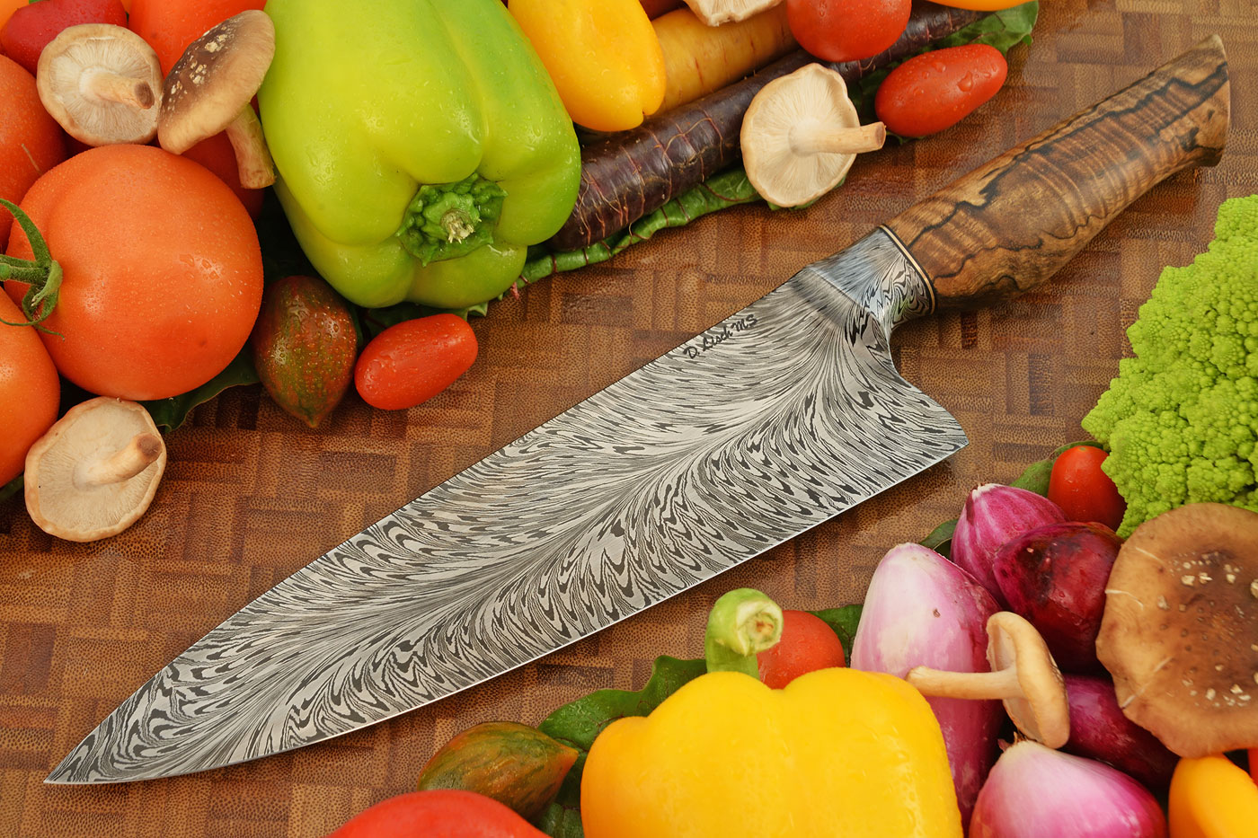 Integral Feather Damascus Chef (9-1/2 in.) with Spalted Mango