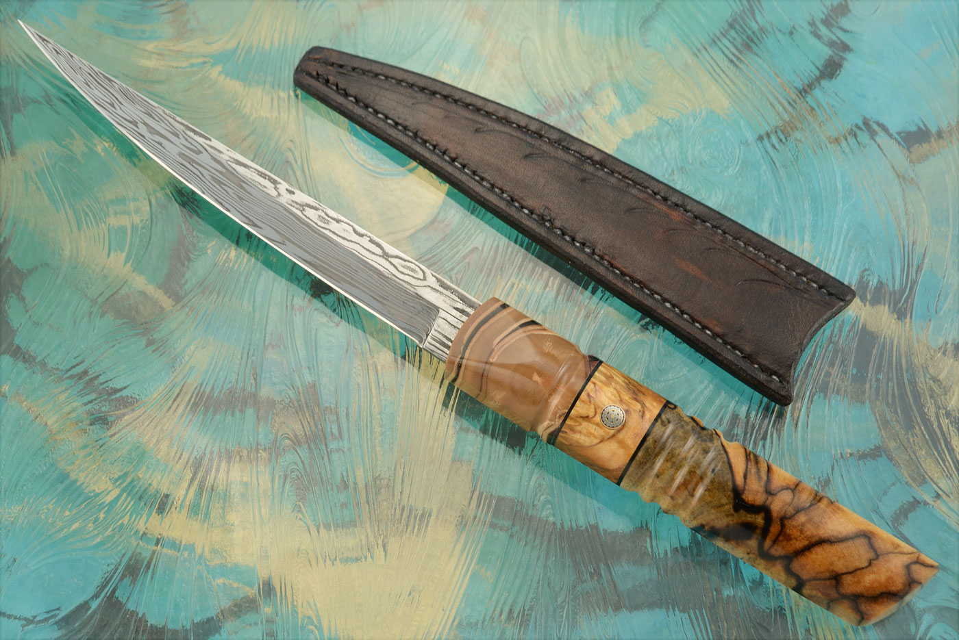 Damascus Fillet with Masur Birch and Mammoth Ivory