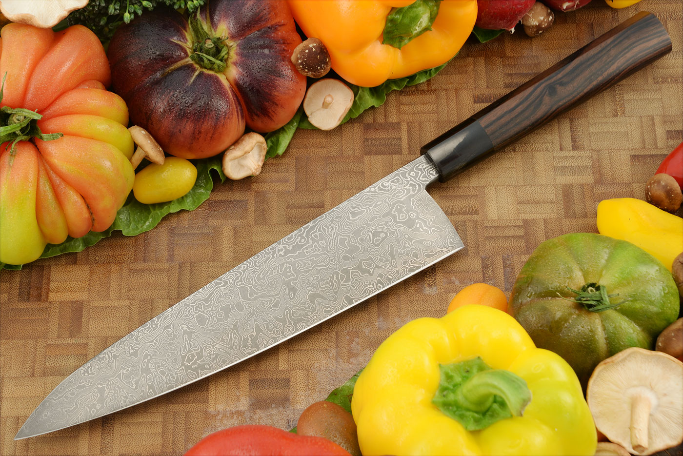 Damascus Chef's Knife (Gyuto) with Macassar Ebony (9