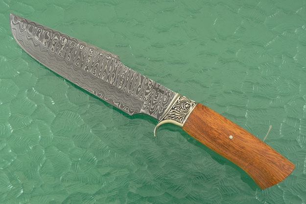 Damascus Raised Clip Point Fighter with Ironwood