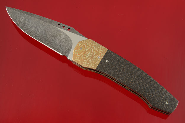 Damascus Grizzly Tactical Front Flipper with Lightning Strike Carbon Fiber, Mokume and MoonGlow II (IKBS)