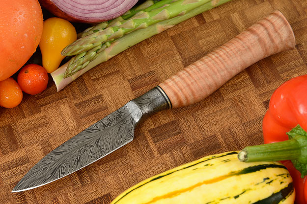 Paring Knife (3-1/4 in) with Curly Maple and Integral Feather Pattern Damascus
